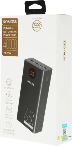 Мобильный аккумулятор Romoss PEA40 Pro 40000mAh QC3.0/PD3.0 65W 3A 2xUSB-A/USB-C черный