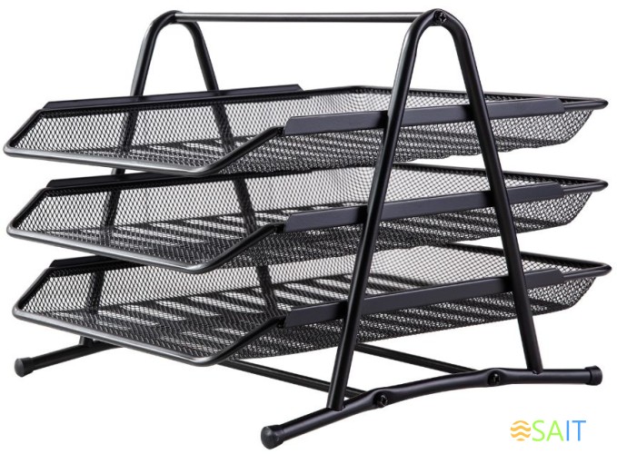 Лоток горизонтальный Deli E9181 для бумаг 350х278х275мм черный металл сетка