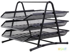 Лоток горизонтальный Deli E9181 для бумаг 350х278х275мм черный металл сетка