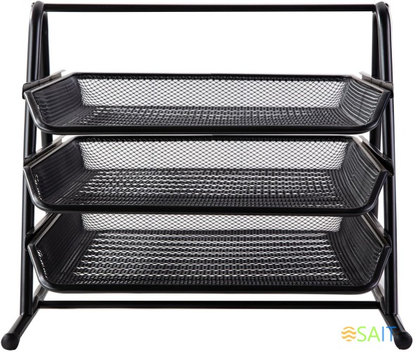 Лоток горизонтальный Deli E9181 для бумаг 350х278х275мм черный металл сетка