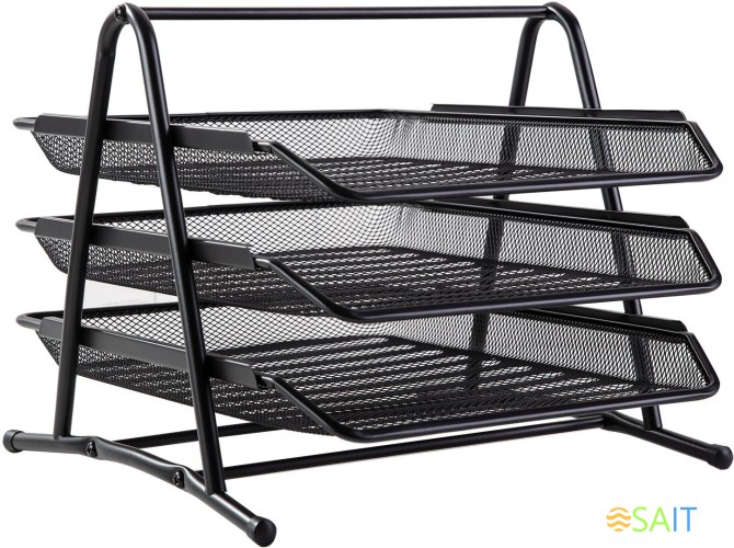 Лоток горизонтальный Deli E9181 для бумаг 350х278х275мм черный металл сетка