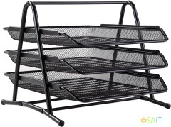 Лоток горизонтальный Deli E9181 для бумаг 350х278х275мм черный металл сетка