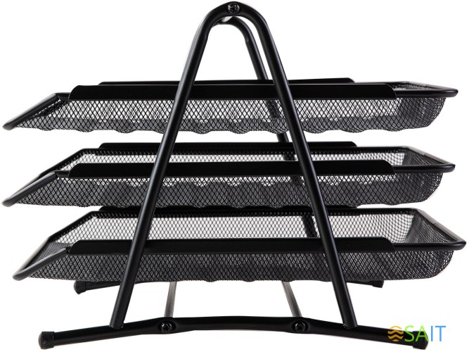 Лоток горизонтальный Deli E9181 для бумаг 350х278х275мм черный металл сетка