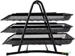 Лоток горизонтальный Deli E9181 для бумаг 350х278х275мм черный металл сетка