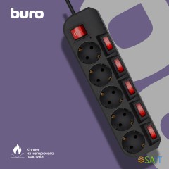 Сетевой фильтр Buro 500SH-1.8-SW-B 1.8м (5 розеток) черный (коробка)