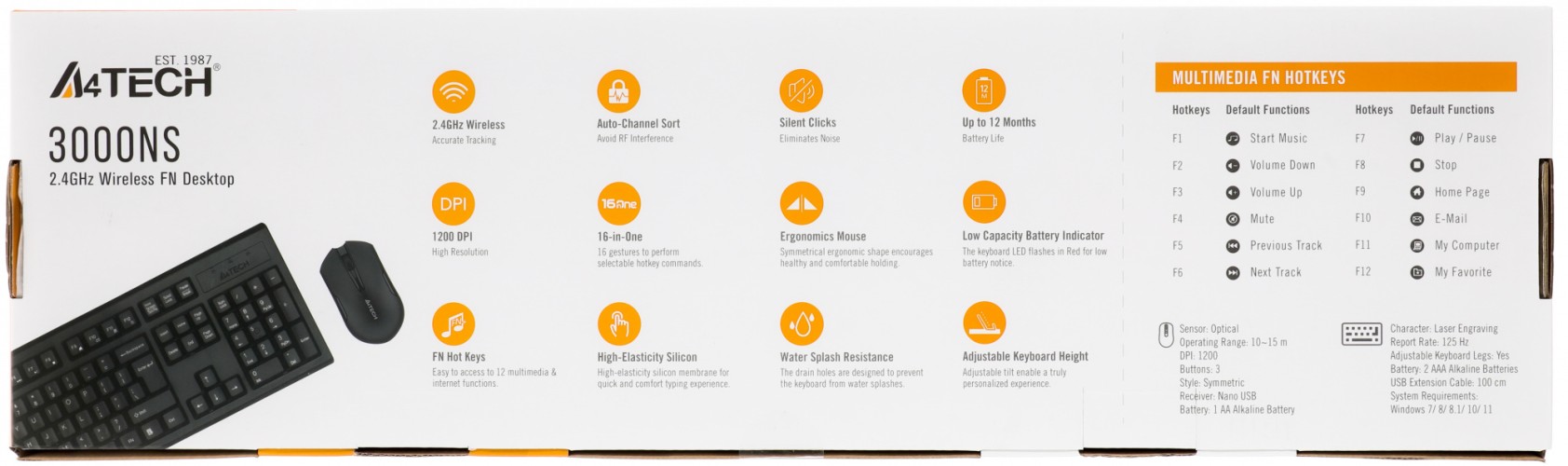 Клавиатура + мышь A4Tech 3000NS клав:черный мышь:черный USB беспроводная Multimedia