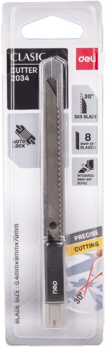 Нож канцелярский Deli E2034 Essential Metal Vivid Mini шир.лез.9мм фиксатор сталь серый