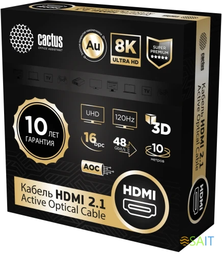Кабель аудио-видео Cactus CS-HDMI-AOC-2.1-10 HDMI (m)/HDMI (m) 10м. позолоч.конт. черный