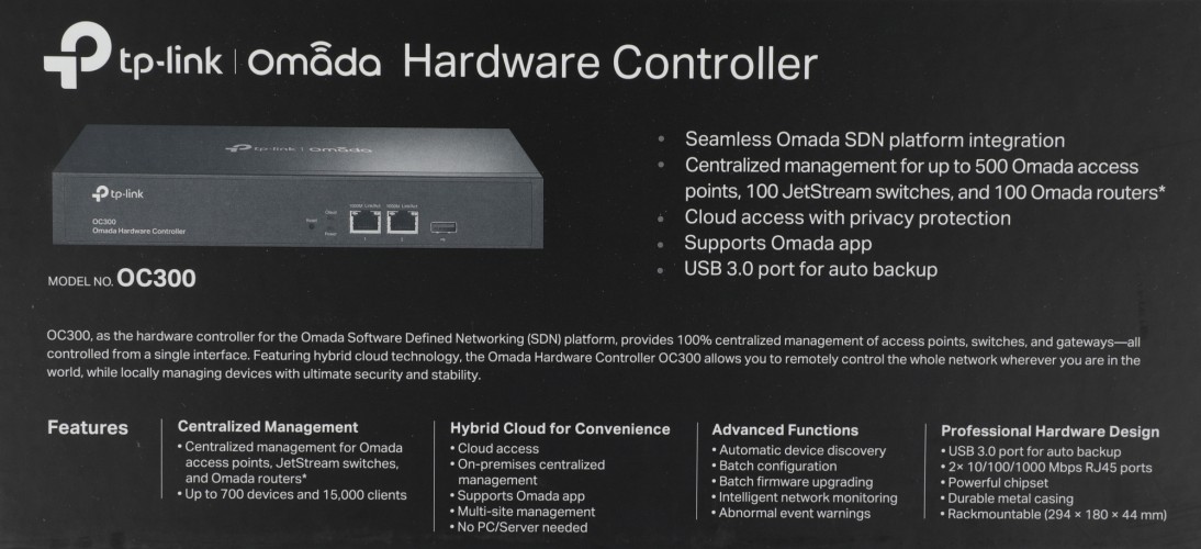 Контроллер TP-Link Omada OC300 10/100/1000BASE-TX черный