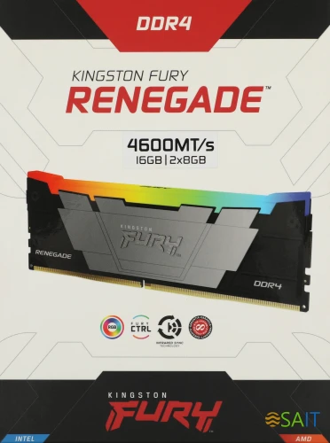 Память DDR4 2x8GB 4600МГц Kingston KF446C19RB2AK2/16 Fury Renegade RGB RTL Gaming PC4-36800 CL19 DIMM 288-pin 1.5В kit single rank с радиатором Ret