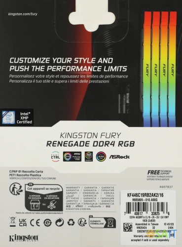 Память DDR4 2x8GB 4600МГц Kingston KF446C19RB2AK2/16 Fury Renegade RGB RTL Gaming PC4-36800 CL19 DIMM 288-pin 1.5В kit single rank с радиатором Ret