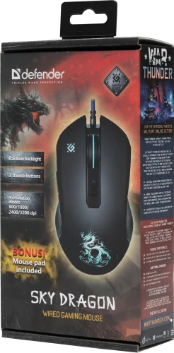 Мышь Defender Sky Dragon GM-090L черный оптическая 3200dpi USB для ноутбука 6but (52090)