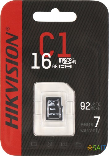 Флеш карта microSDHC 16GB Hikvision HS-TF-C1(STD)/16G/ZAZ01X00/OD w/o adapter