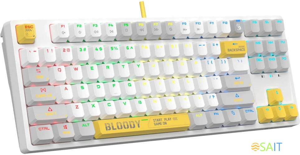 Клавиатура A4Tech Bloody S87 Energy механическая белый/желтый USB for gamer LED (S87 USB ENERGY WHITE)