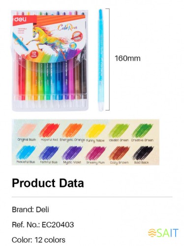 Восковые мелки Deli EC20403 Colorun с поворотным механизмом 12цв. блист.европод.