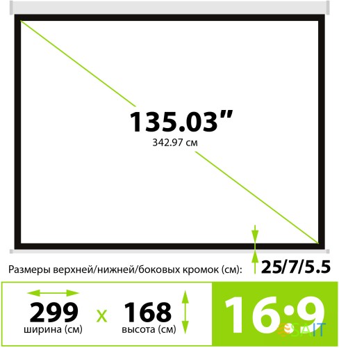 Экран Cactus 168x299см Wallscreen CS-PSW-168x299 16:9 настенно-потолочный рулонный белый