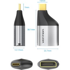 Адаптер-переходник Vention USB CM > DP F Серый Переходник Vention USB Type C M/DP F (TCCH0)
