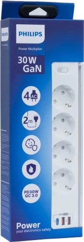Сетевой фильтр Philips CHP8246WA/51 2м (4 розетки) белый (коробка)