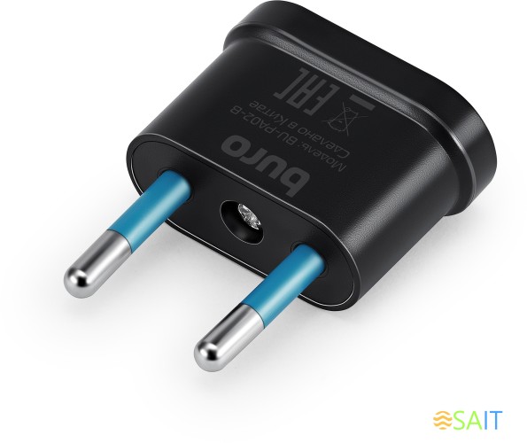 Адаптер-переходник Buro BU-PA02-B (1 розетка) черный (пакет ПЭ)