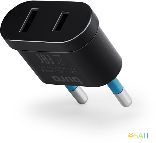 Адаптер-переходник Buro BU-PA02-B (1 розетка) черный (пакет ПЭ)