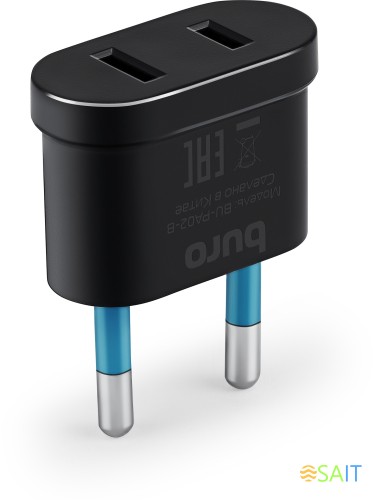 Адаптер-переходник Buro BU-PA02-B (1 розетка) черный (пакет ПЭ)