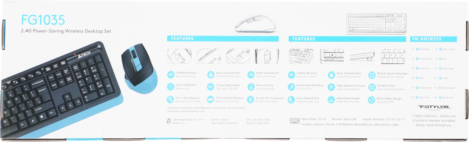 Клавиатура + мышь A4Tech Fstyler FG1035 клав:черный/синий мышь:черный/синий USB беспроводная Multimedia (FG1035 NAVY BLUE)