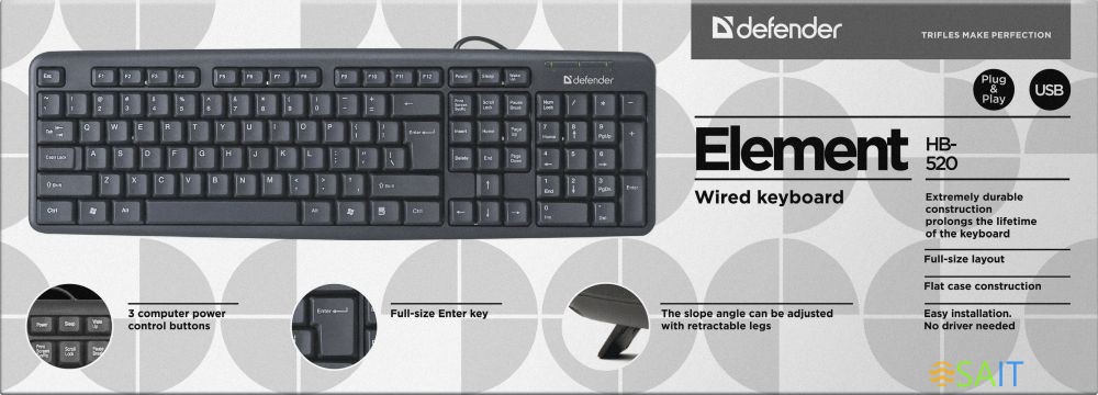 Клавиатура Defender Element HB-520 черный USB