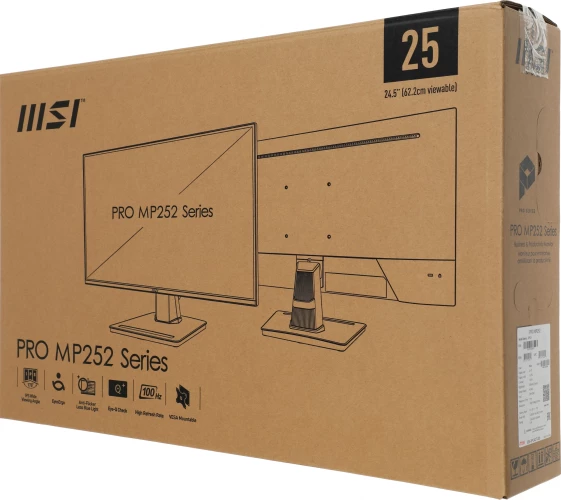 Монитор MSI 24.5" Pro MP252 черный IPS LED 1ms 16:9 HDMI M/M 300cd 178гр/178гр 1920x1080 100Hz DP FHD 3.3кг
