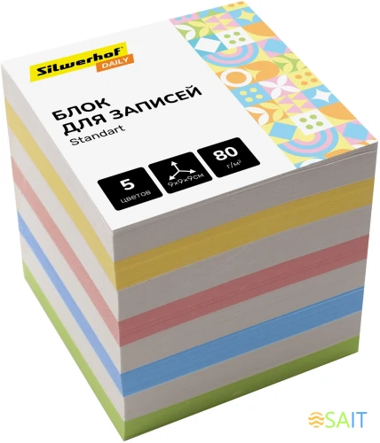 Блок для записей бумажный Silwerhof Daily Стандарт 90x90x90мм 80г/м2 ассорти 5цв.в упак.