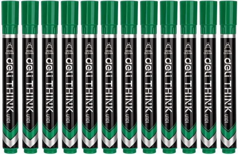 Набор маркеров перманентных Deli EU10150-P Think скошенный пиш. наконечник 1.5-5мм зеленый коробка картонная (12шт.)