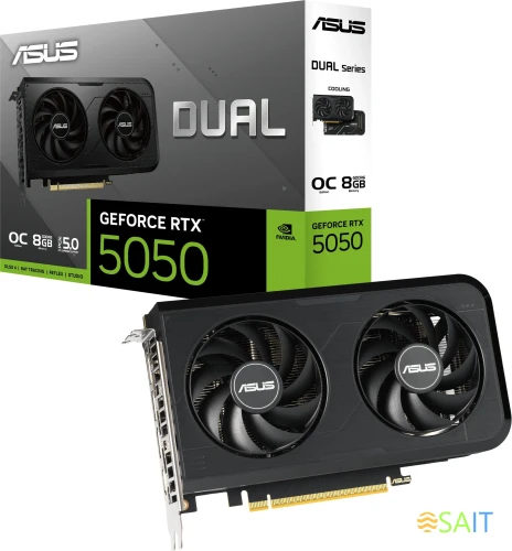 Видеокарта Asus PCI-E 4.0 DUAL-RTX5050-O8G NVIDIA GeForce RTX 5050 8Gb 128bit GDDR6 2647/28000 HDMIx1 DPx3 HDCP Ret
