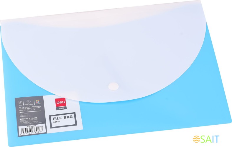 Конверт на кнопке Deli E38978 A5 гориз. расшир. полипропилен 0.18мм ассорти