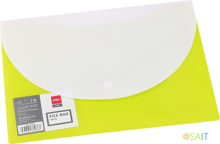 Конверт на кнопке Deli E38978 A5 гориз. расшир. полипропилен 0.18мм ассорти