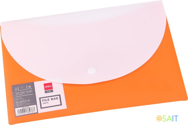 Конверт на кнопке Deli E38978 A5 гориз. расшир. полипропилен 0.18мм ассорти