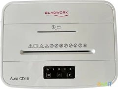 Шредер Gladwork Aura CD18 серый (секр.P-4) фрагменты 18лист. 25лтр. скрепки скобы пл.карты CD