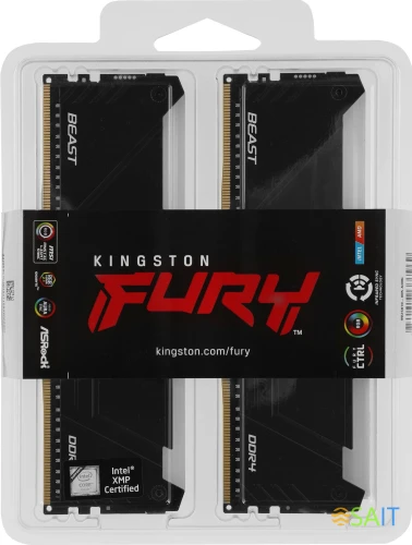 Память DDR4 2x16GB 3200MHz Kingston KF432C16BB12AK2/32 Fury Beast RGB RTL Gaming PC4-25600 CL16 DIMM 288-pin 1.35В dual rank с радиатором Ret