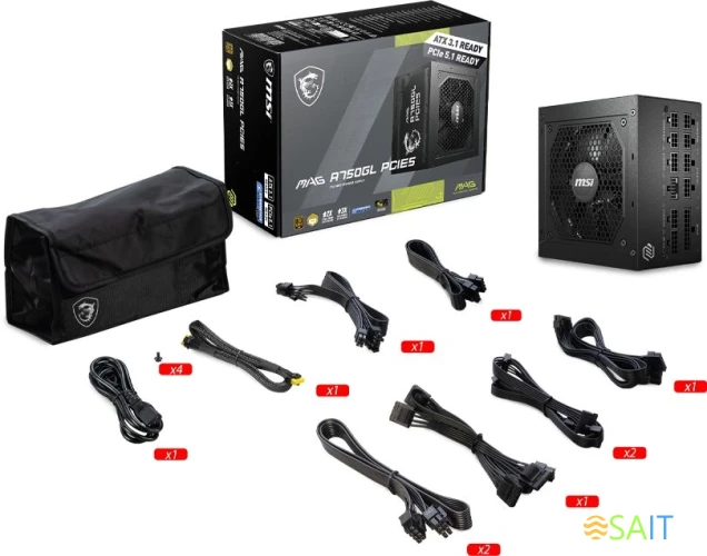 Блок питания MSI ATX 750W MAG A750GL PCIE5 Gen.5 80+ gold (20+4pin) APFC 120mm fan 8xSATA Cab Manag RTL