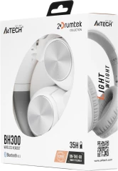 Наушники мониторные A4Tech 2Drumtek BH300 1м белый/серый беспроводные bluetooth оголовье (BH300 GRAYISH WHITE)