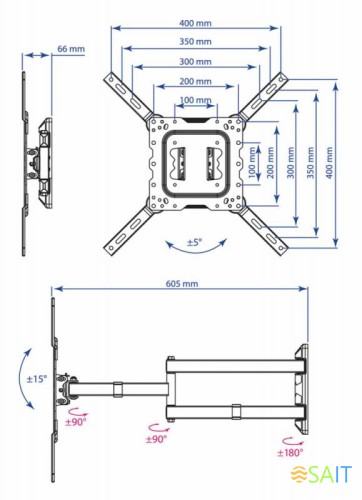 Кронштейн для телевизора Kromax DIX-18 черный 22"-65" макс.40кг настенный поворот и наклон