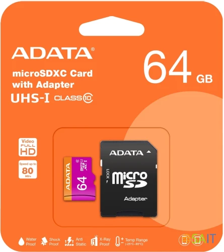 Флеш карта microSDXC 64GB A-Data AUSDX64GUICL10-RA1 + adapter