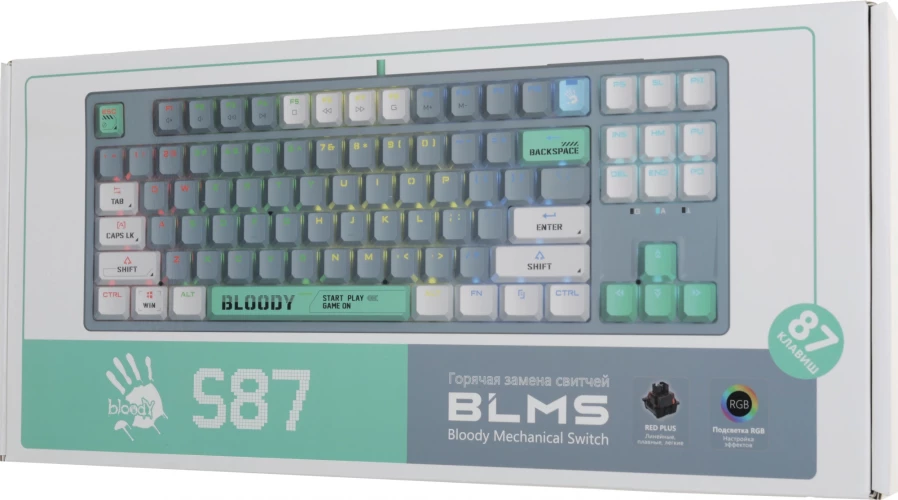 Клавиатура A4Tech Bloody S87 Energy механическая серый/зеленый USB for gamer LED (S87 USB ENERGY ASH)