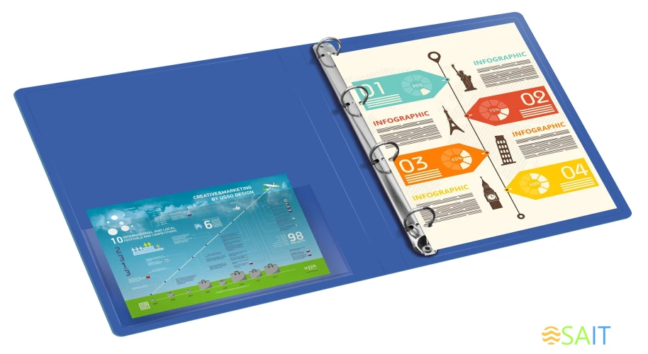 Папка на 4-х кольцах Бюрократ -0827/4RBLU A4 пластик 0.7мм кор.27мм внутр. с вставкой синий