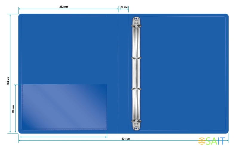 Папка на 4-х кольцах Бюрократ -0827/4RBLU A4 пластик 0.7мм кор.27мм внутр. с вставкой синий