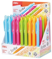 Карандаш мех. Deli EU60300 Scribe 0.7мм трехгран. пластик ассорти дисплей ластик