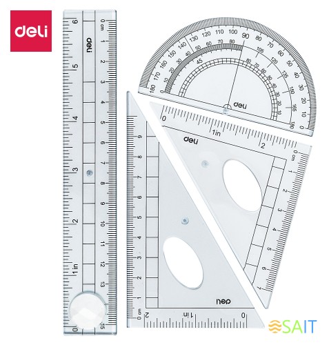 Набор линеек Deli E9597 прозрачный компл.:лин.15см./треуг.2шт./трансп.