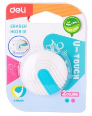 Ластик Deli EH02901 U-touch круглый 45x10мм ассорти с держателем блистер