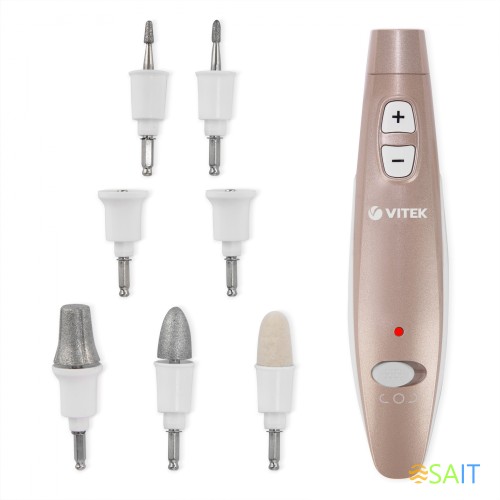 Маникюрно-педикюрный набор Vitek VT-2214 насадок в компл.:7шт (подсветка) золотистый/белый