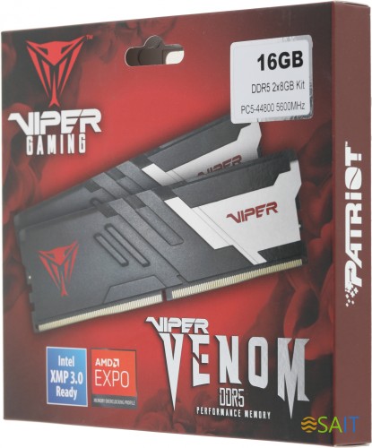 Память DDR5 2x8Gb 5600MHz Patriot PVV516G560C40K Viper Venom RTL Gaming PC5-44800 CL40 DIMM 288-pin 1.25В kit с радиатором Ret