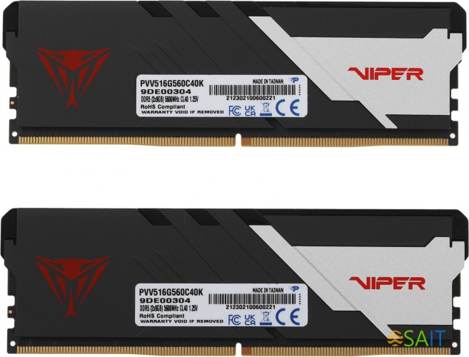 Память DDR5 2x8Gb 5600MHz Patriot PVV516G560C40K Viper Venom RTL Gaming PC5-44800 CL40 DIMM 288-pin 1.25В kit с радиатором Ret