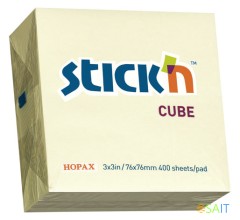 Блок самоклеящийся бумажный Stick`n 21072 76x76мм 400лист. 70г/м2 пастель желтый
